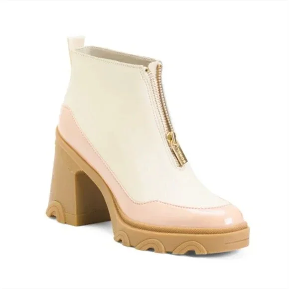 SOREL Brex Chelsea Zip Booties 8 NWT Boot Ankle White Platform Heel Leather - Picture 1 of 9